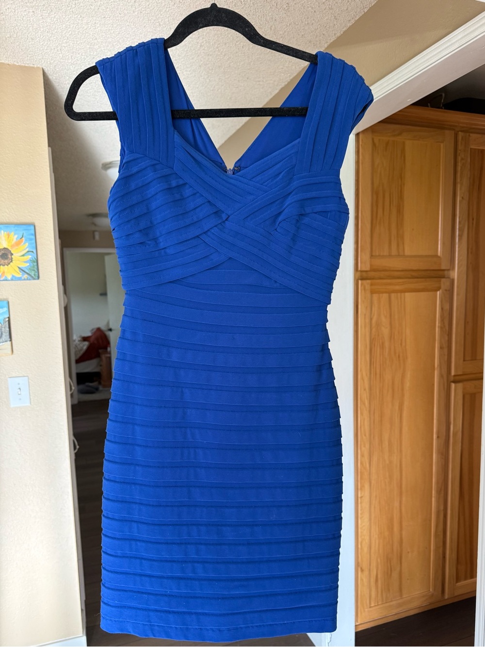 Adrianna Papell Royal Blue Ribbed Bandage Midi Dress